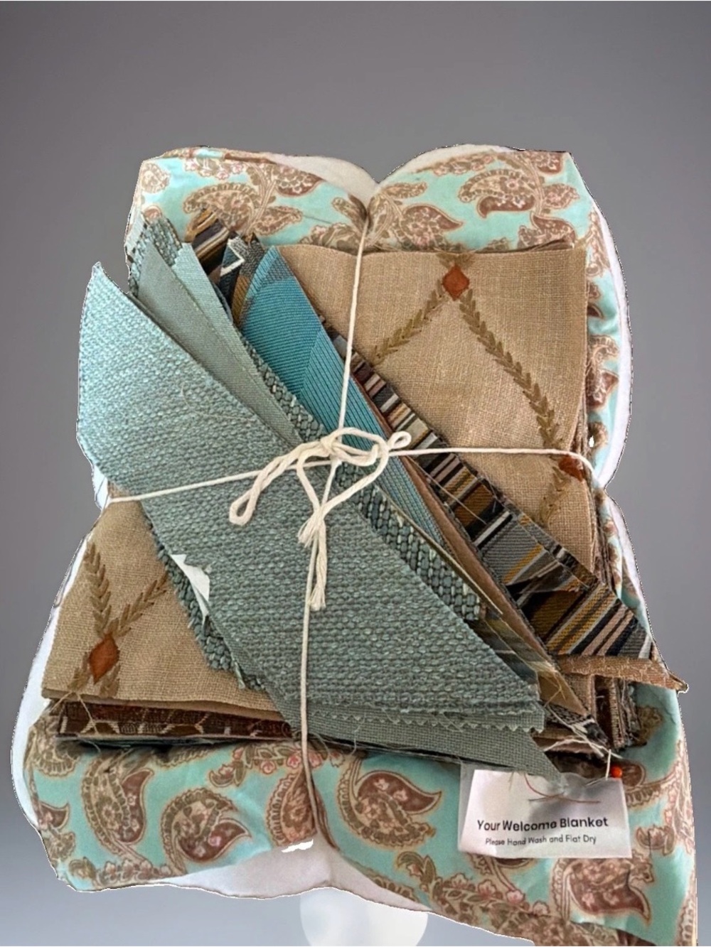Your Welcome Blanket Patchwork Throw kit in Aqua and Tan